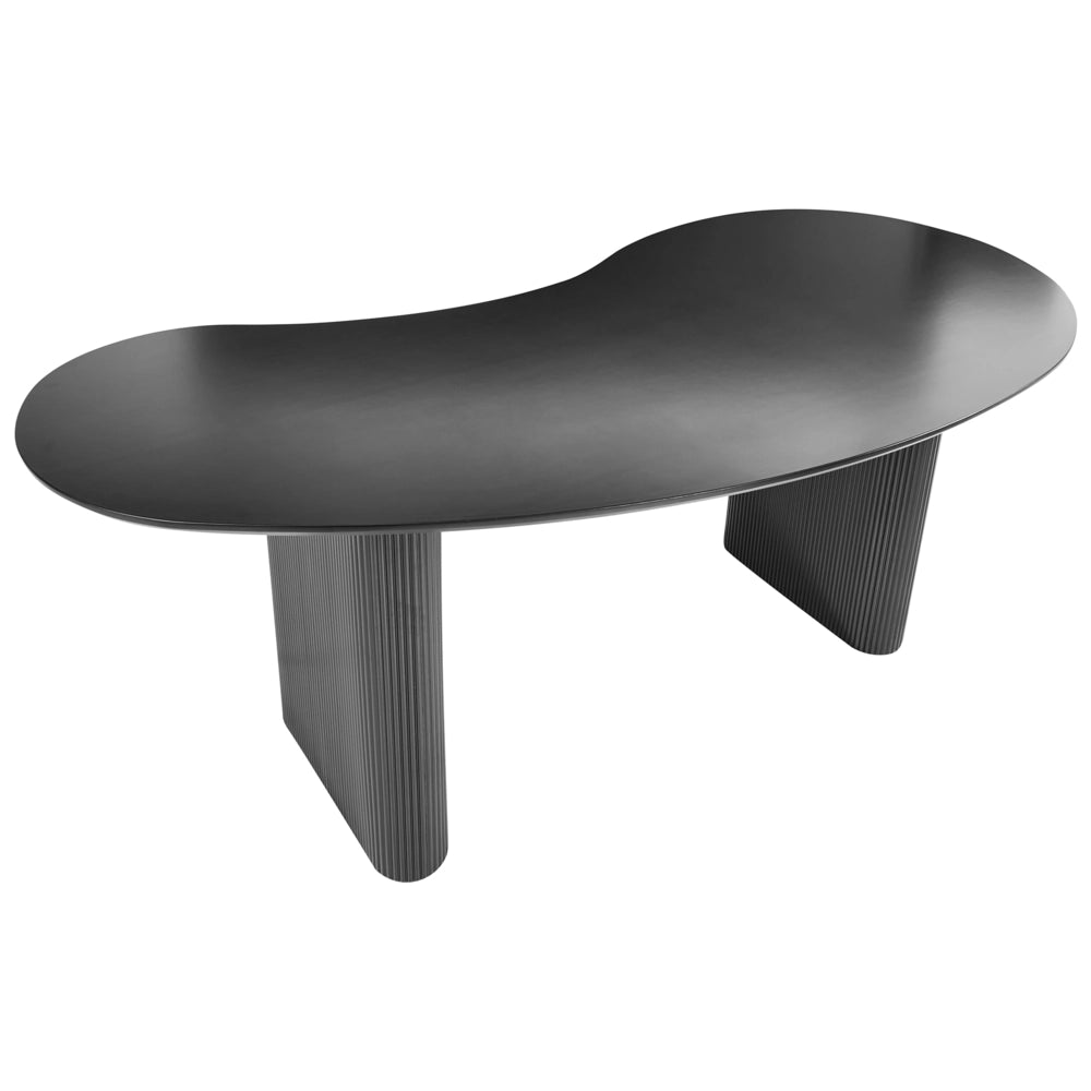 Tavolo da pranzo moderno 198 x 93 cm Forma irregolare Gambe nervate industriali MDF nero