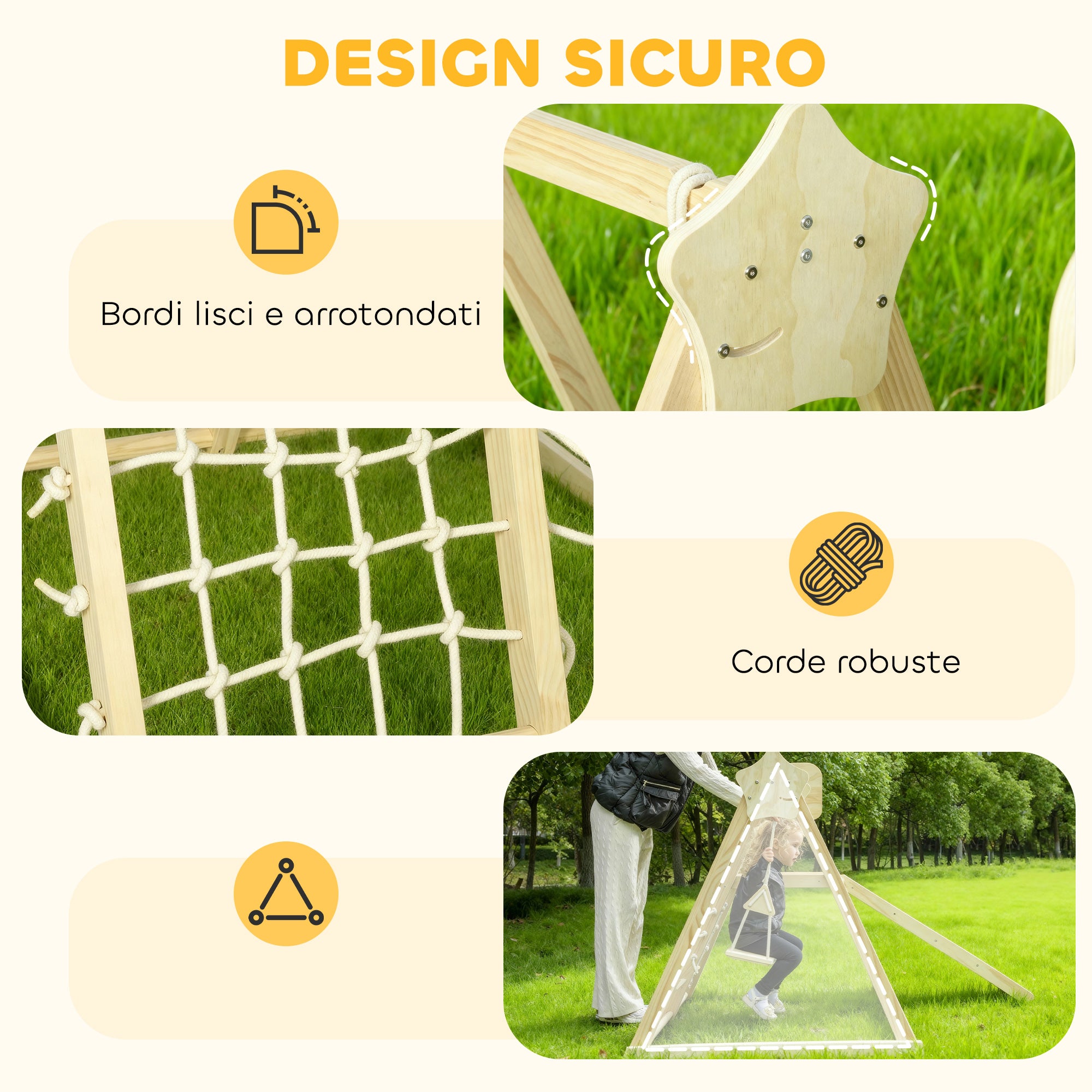 Gioco Arrampicata 5 in 1 Pieghevole 140x172,5x116,5 cm con Scivolo 2 Pareti Altalena e Canestro in Legno