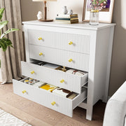 Credenza con 5 cassetti; superfici testurizzate e maniglie dorate; bianco 79 x 80;5 x 39;5 cm