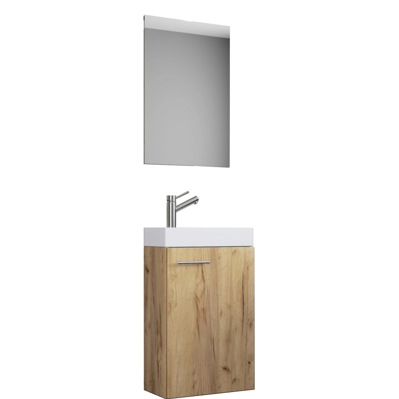 LineaViva Mobile Sospeso con lavabo in ceramica di alta qualità e specchio, Rovere miele , lavabo Bianco