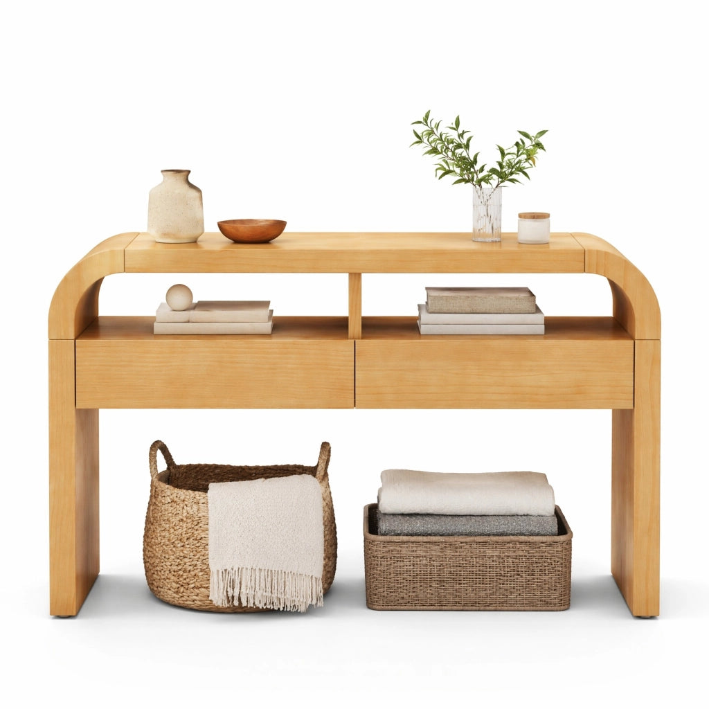 TAVOLINO CONSOLLE 120x35.5x76.5 cm 2 cassetti MDF Naturale