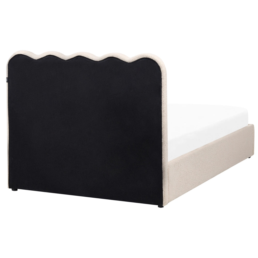 Letto in bouclé imbottito color beige 120 x 200 cm contenitore elevabile con testiera e rete a doghe