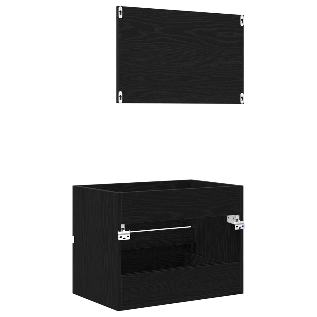 Set Mobili Bagno 2 Pezzi Nero Rovere Legno Ingengerizzato