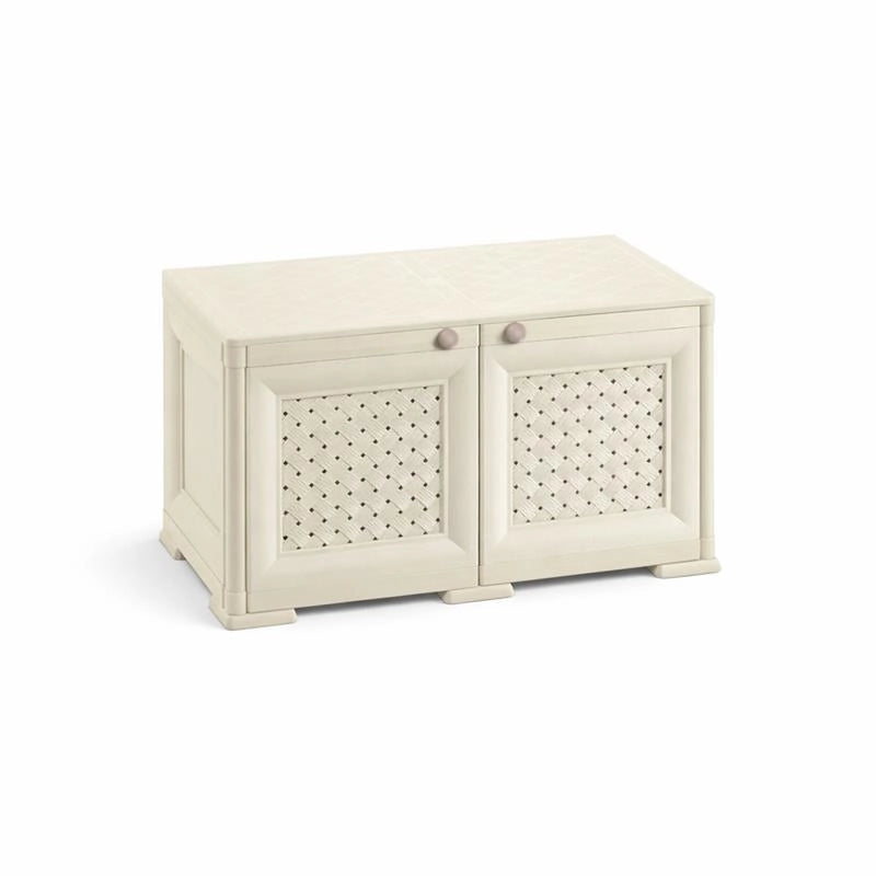 ARMADIO BASSO EFFETTO LEGNO ANGORA 79X43X46 CM CON ANTA TRAFORATA, MOBILE TV E CONTENITORE PER VERANDA E BALCONE COPERTO