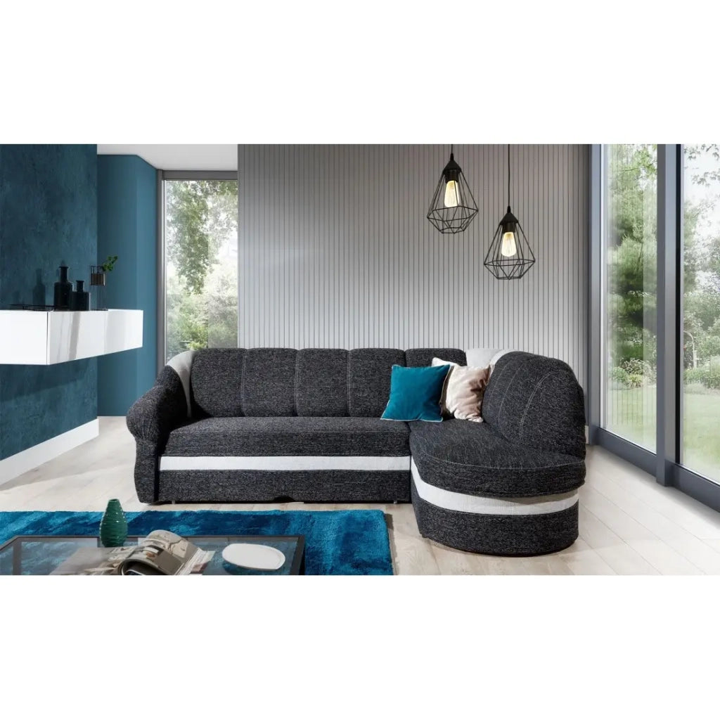 Divano angolare destro convertibile BENANA 250 cm nero e bianco con contenitore