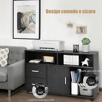 Mobile Per Documenti Con 3 Mensole Aperte, 2 Cassetti, Superficie Ampia, Schedario Mobile Con 5 Ruote Girevoli, Per Casa e Ufficio