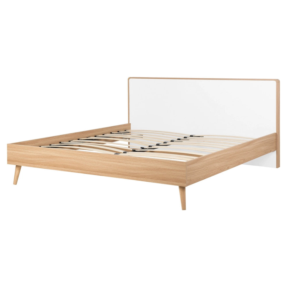 Letto a doghe in legno e testiera bianca 160 x 200 cm Illuminazione a LED Design scandinavo a doppia dimensione
