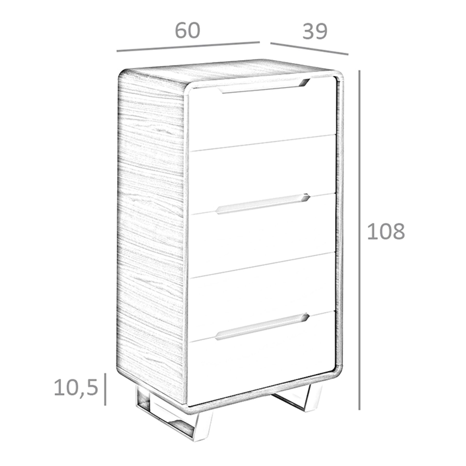 Chiffoniera in legno bianco, noce e acciaio cromato
