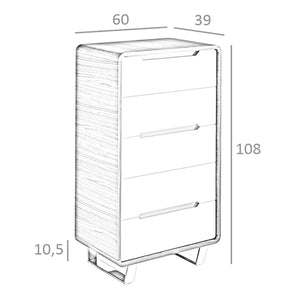 Chiffoniera in legno bianco, noce e acciaio cromato
