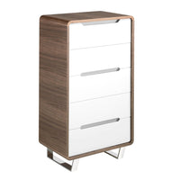 Chiffoniera in legno bianco, noce e acciaio cromato