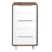 Chiffoniera in legno bianco, noce e acciaio cromato