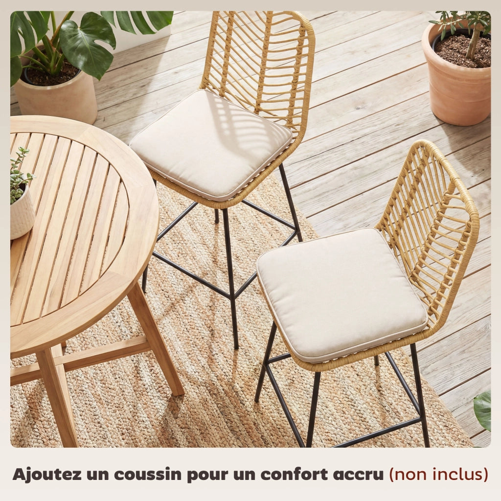 Sgabelli da bar 2 pezzi ¨C zephmum ¨C design boheme con struttura metallo e rotin, altezza 66 cm