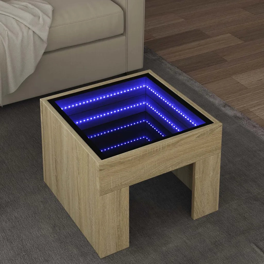 Tavolino da Salotto con LED Infinity-Tavolino da soggiorno Rovere Sonoma 40x40x30 cm
