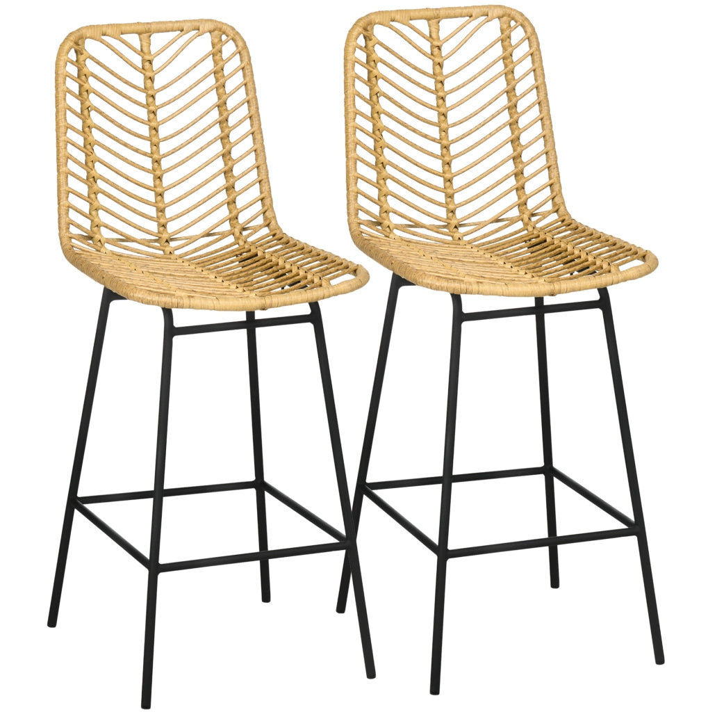 Set di 2 sgabelli da bar gialli in rattan con schienale