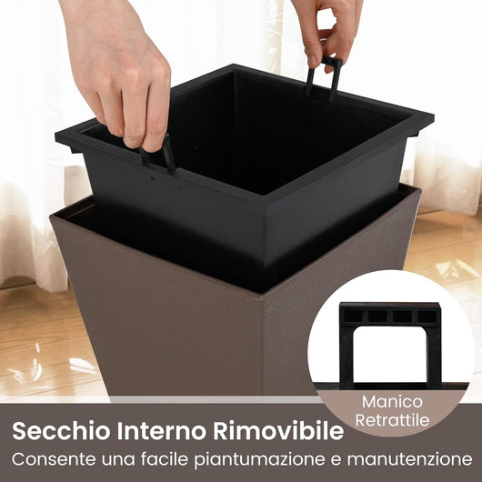 2 Vasi Alti Quadrati, Vasi da Fiori Auto-irriganti con Secchio Interno Rimovibile e Fori di Drenaggio, Contenitori Decorativi per Piante da Interno ed Esterno (25 x 25 x 35 cm)