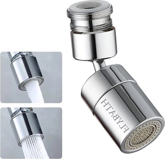 Attacco per rubinetto da cucina - Funzione doppia 2-flussi - Estensione di protezione da spruzzi 360° di rotazione - Bicchiere per acqua con filtro e smaltatura in ottone lucidato a cromatura.