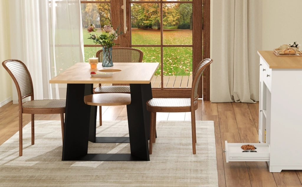 Tavolo da pranzo con area per gatti e ripiano inferiore, piano apribile, per cucina e sala da pranzo, nero e naturale, 130 × 85 × 75 cm