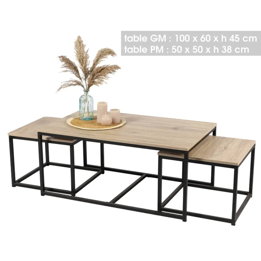 Set di 3 tavolini quadrati impilabili RANON – Stile classico – Rovere chiaro