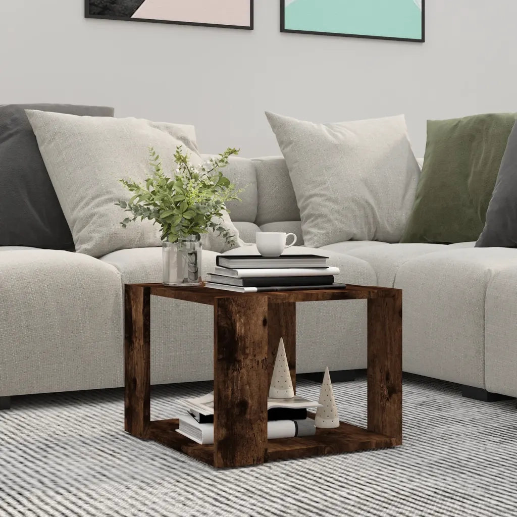 Tavolino da Salotto-Tavolino da soggiorno-Tavolo Rovere Fumo 40x40x43cm Legno Ingegnerizzato