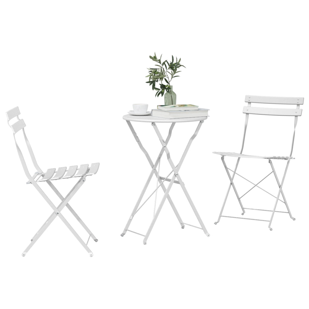 Set Bistro Pieghevole di 3 Pezzi  Bianco in Acciaio