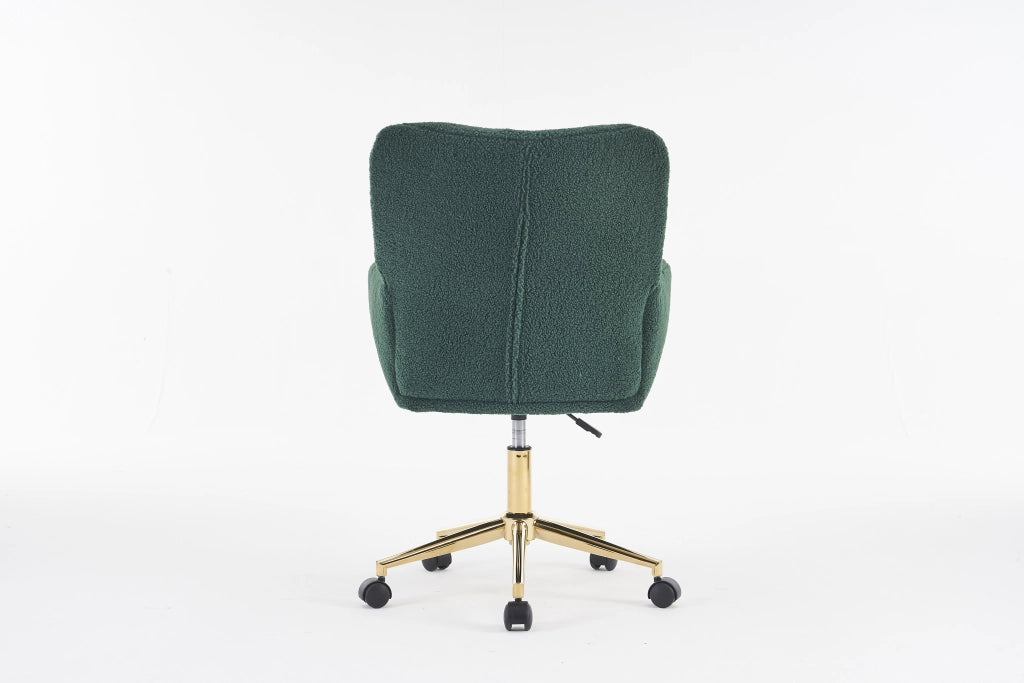 Sedia da ufficio girevole con altezza regolabile e ruote a 360 gradi, design ergonomico in tessuto teddy verde