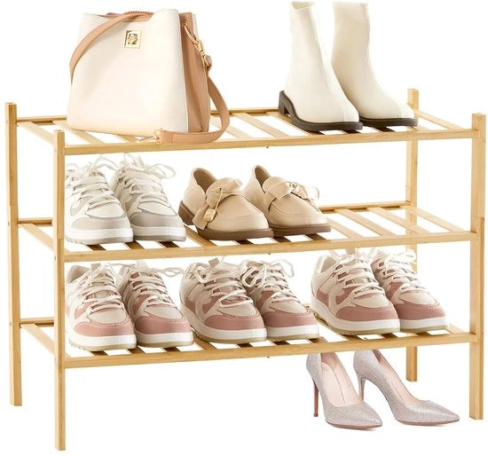 Scaffale per scarpe in legno - 3 livelli - spazia risparmiatore - bambù