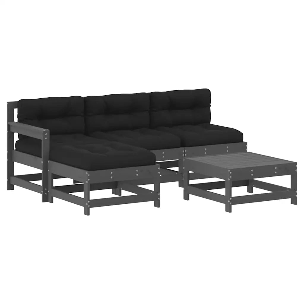 Set Divani da Giardino 5pz con Cuscini in Legno Massello Grigio 3186062