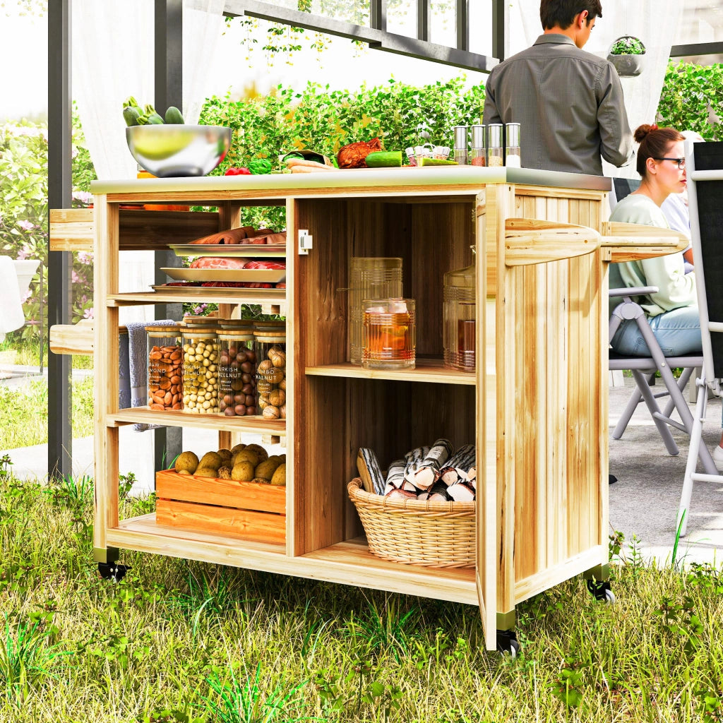 Isola Cucina Esterno con Griglia e Armadio ¨C Zephmum ¨C Legno e Acciaio Inox Naturale