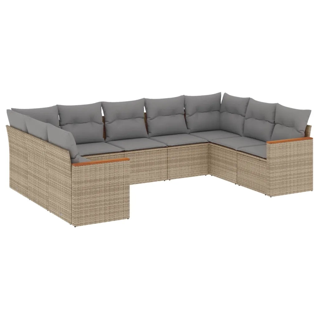 Set Divano da Giardino 9 pz con Cuscini Beige Misto Polyrattan