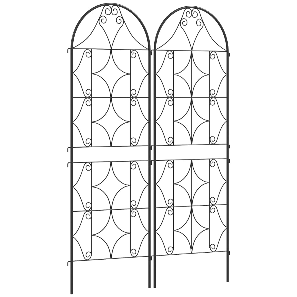Set 2 grigliati rampicanti da giardino in metallo nero 50x150 cm con struttura antiruggine da interrare