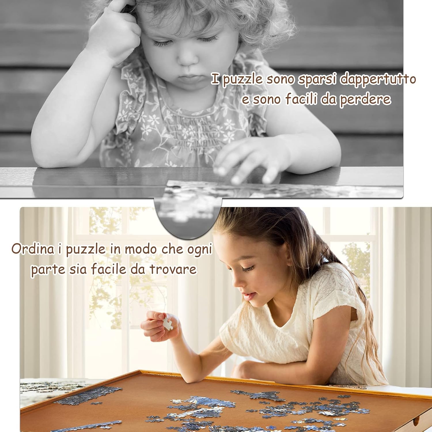 Tavolo da Puzzle, con 4 Cassetti e Vassoio Scorrevole per Puzzle, per Bambini e Adulti, di Legno, 65x80x6,55 cm