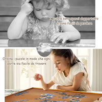 Tavolo da Puzzle, con 4 Cassetti e Vassoio Scorrevole per Puzzle, per Bambini e Adulti, di Legno, 65x80x6,55 cm