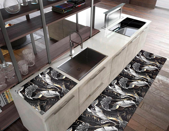 Tappeto Cucina Pvc Antimacchia 51x360 cm Foglia Oro Passatoia Antiscivolo Antisfilo Lavabile