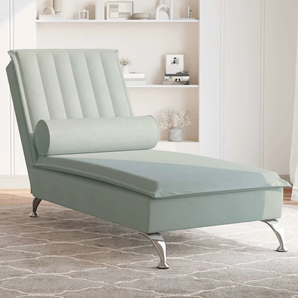 Chaise Longue Massaggi Cuscino a Rullo Grigio Chiaro in Velluto CFW2916795