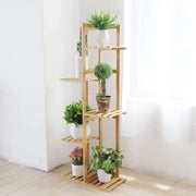 Stand per piante in bambù - 5 livelli, 6 vasi, base in legno per fiori, supporto per esposizione, tavolo per piante acqua resistente per interni ed esterni, giardino per bonsai patio.