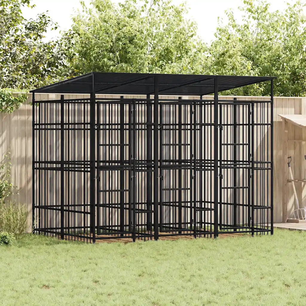 Gabbia per Cani da Esterno con Tetto in Acciaio 5,53 m² 3097948
