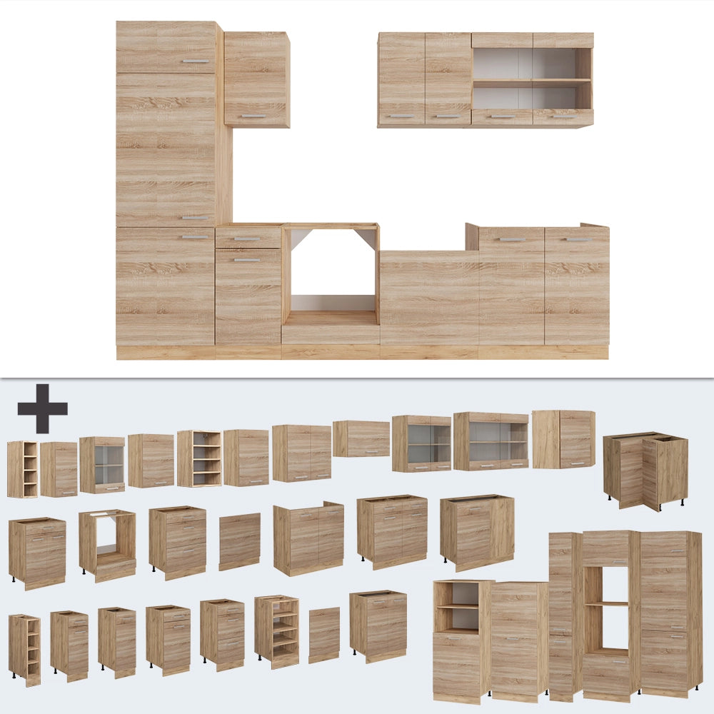 Cucina componibile R-Line Sonoma/Rovere dorato 300 cm senza piano di lavoro Vicco