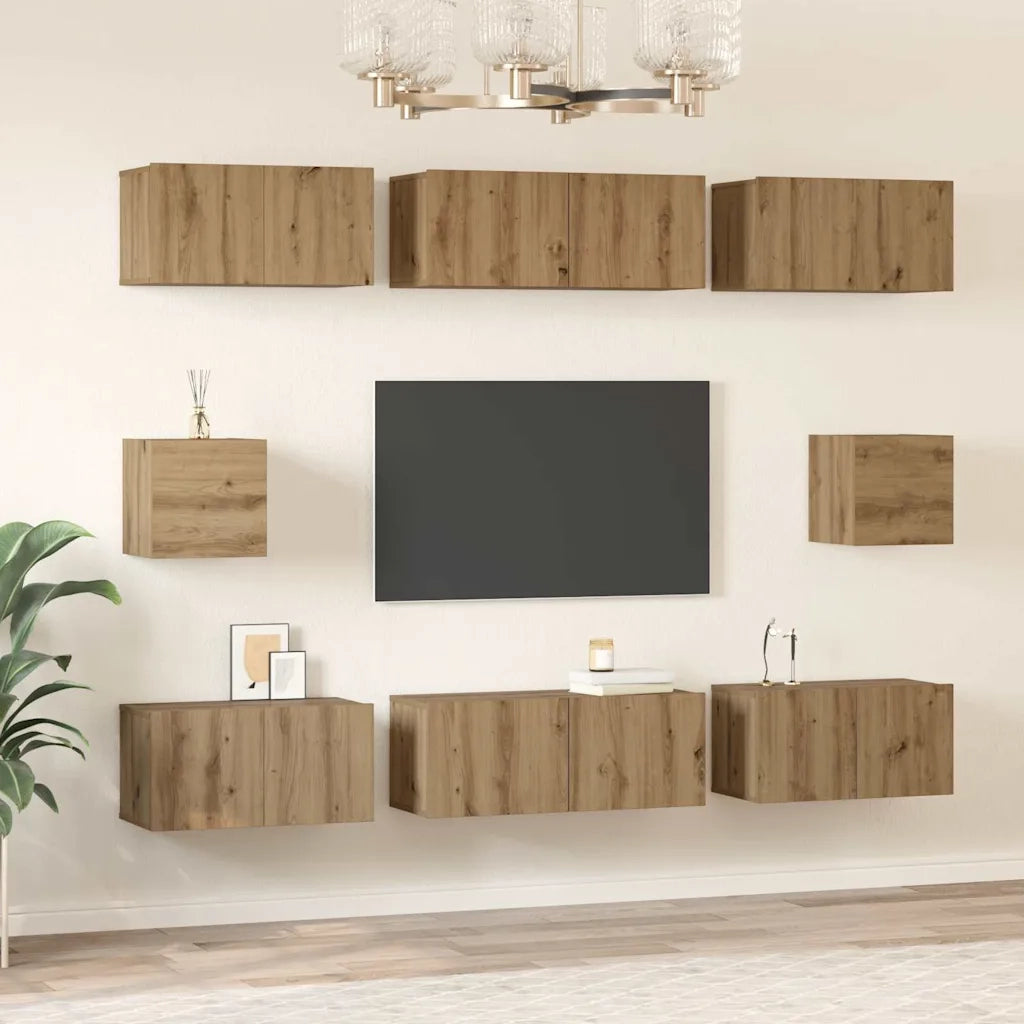 Set mobile TV 8 pz-Credenza per TV Rovere artigianale Legno multistrato 272185