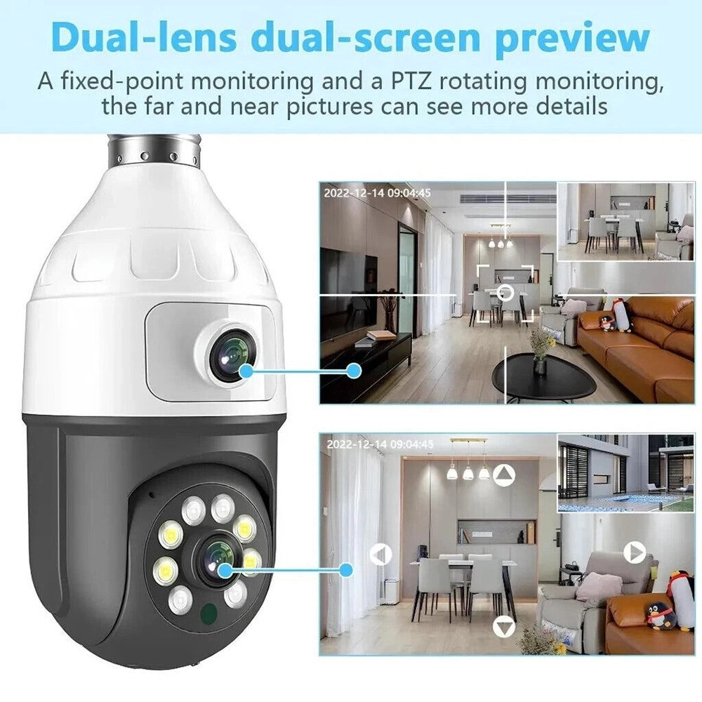 Trade Shop - Telecamera Wifi Da Interno Esterno 5 Mp Videocamera Lampadina Con Doppia Lente -