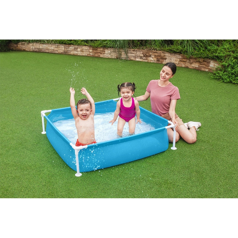 Trade Shop - Piscina Quadrata Fuori Terra Per Bambini Baby Telaio In Acciaio Blu 122 Cm 56217 -