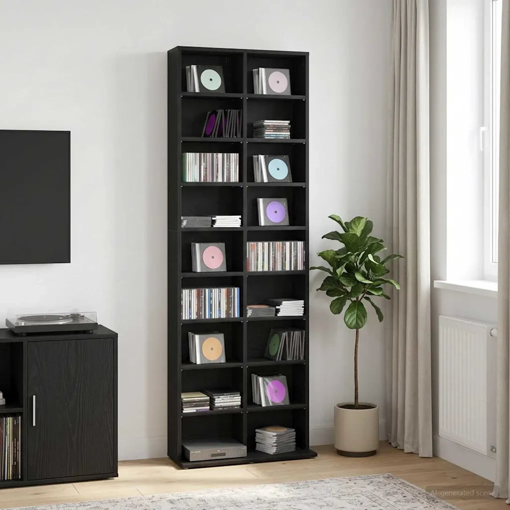 Mobile per CD Rovere Nero 65 x 23,5 x 175 cm 8012659
