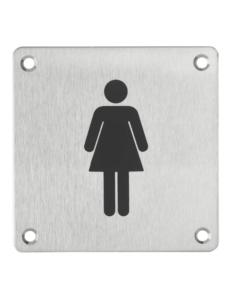 Targa segnaletica WC donna 100 x 100 mm, fissaggio a vite – THIRARD