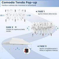 Gazebo Pieghevole da Giardino 3 x 6m, Gazebo Pop-up con Borsa da Trasporto, Regolabile in Altezza, per Feste, Barbecue, Giardino e Spiaggia (Bianco)