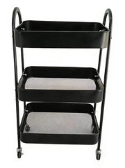 Carrello Multiuso 44,5x30,5x78,5 cm Nero in Acciaio al Carbonio a 3 Ripiani con Ruote 360°
