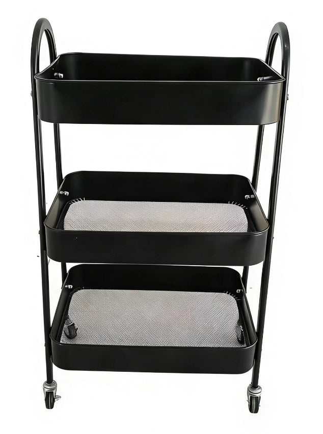 Carrello Multiuso 44,5x30,5x78,5 cm Nero in Acciaio al Carbonio a 3 Ripiani con Ruote 360°