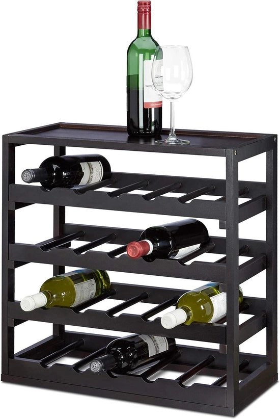 Wijnrek per 20 flessini in legno - Flessenrek robusto a 4 piani - 52x52x25 cm