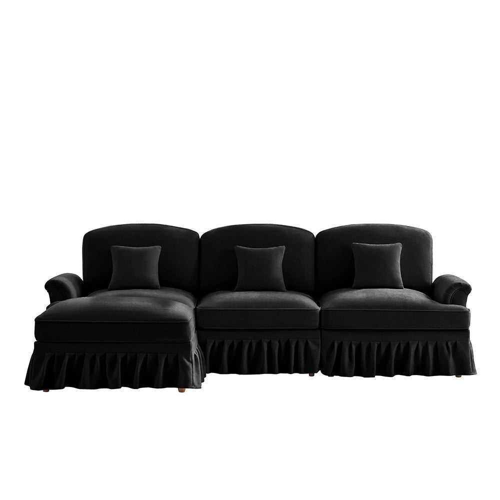 Divano modulare 3 posti - Xylo - Forma L, chenille, mid-century, nero