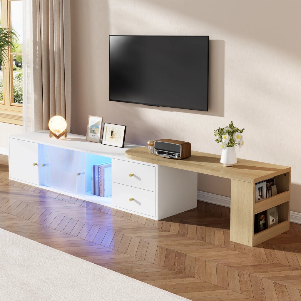 Mobile TV con 2 cassetti; 2 ante scorrevoli e LED RGB - per soggiorno - 175×40×35.5 cm