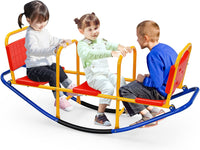 Altalena Saliscendi per Bambini, Altalena Basculante Oscillante di Metallo con Maniglie, Altalena Basculante per Interno ed Esterno, 3 Posti a Sedere (Rosso)