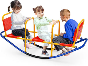 Altalena Saliscendi per Bambini, Altalena Basculante Oscillante di Metallo con Maniglie, Altalena Basculante per Interno ed Esterno, 3 Posti a Sedere (Rosso)